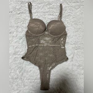 NWOT🤎Forever 21 Lace Corset Push Up Sheer High Leg Bodysuit